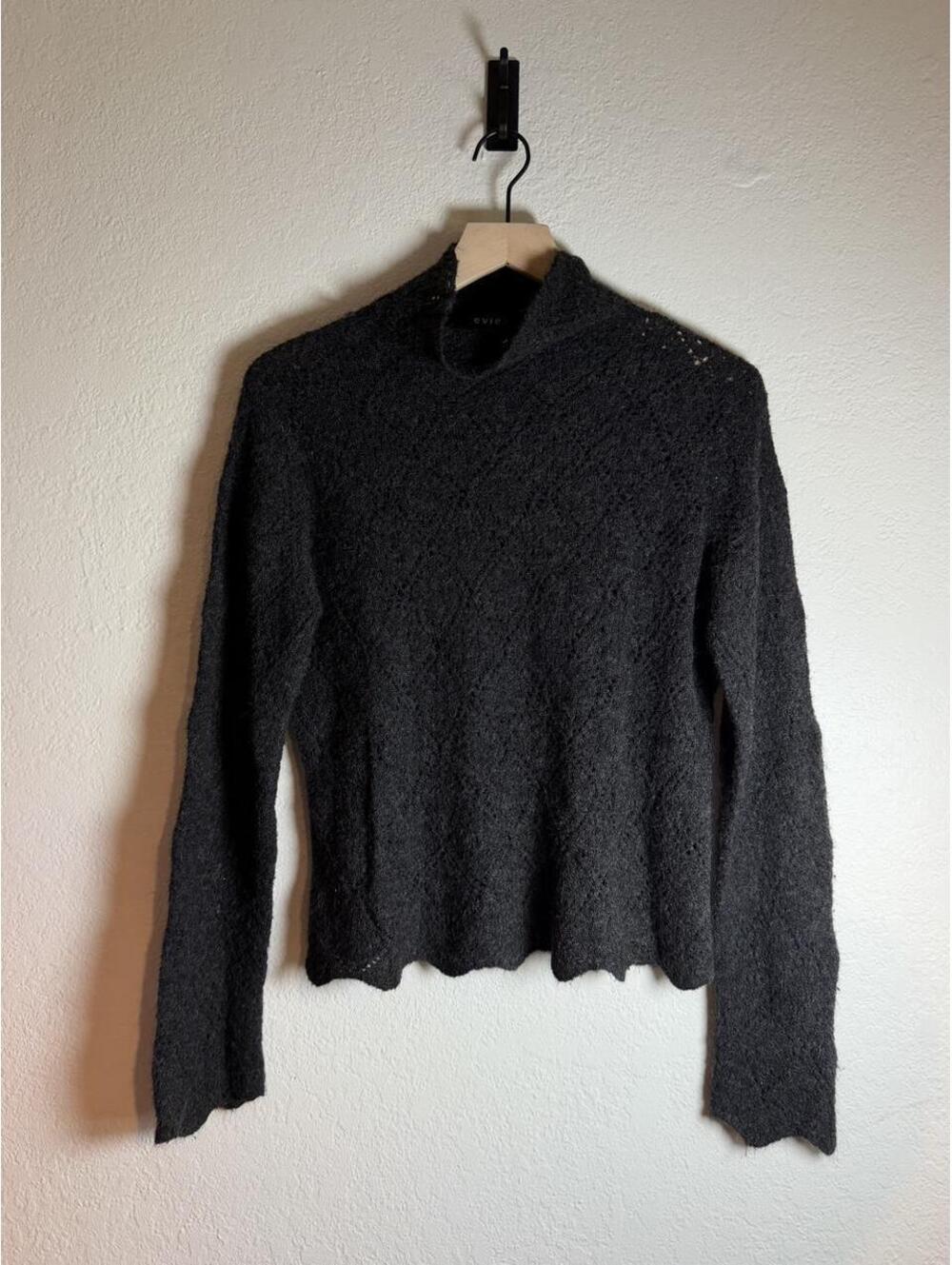 Evie Black Textured Knit Sweater XL Wool Blend